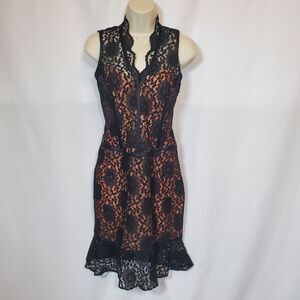 Vintage Laundry by Shelli Segal Women’s Dress Size 2 Black VNeck Lace Sleeveless